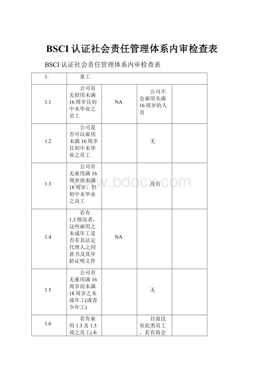 BSCI认证社会责任管理体系内审检查表Word格式.docx