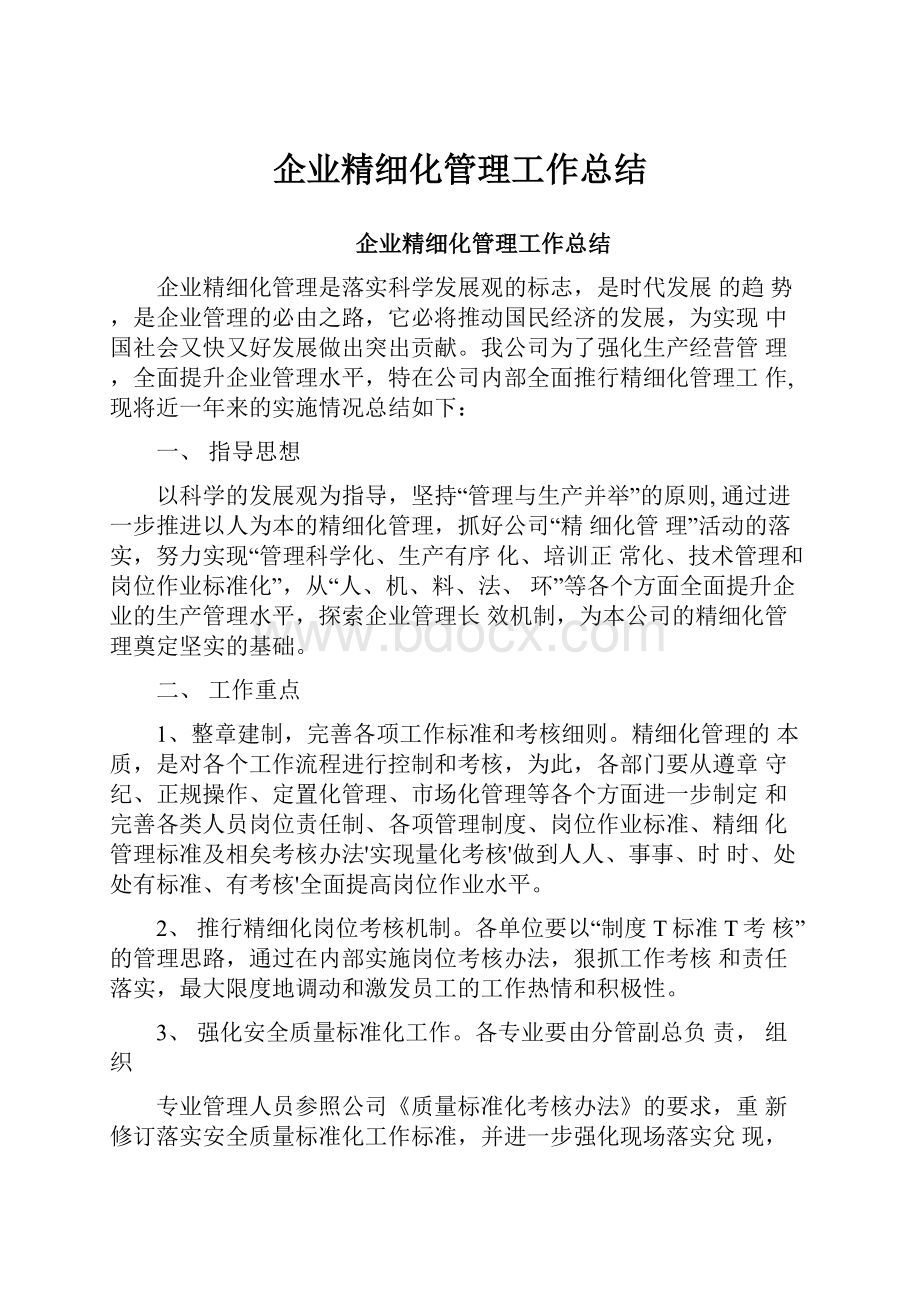 企业精细化管理工作总结Word格式文档下载.docx