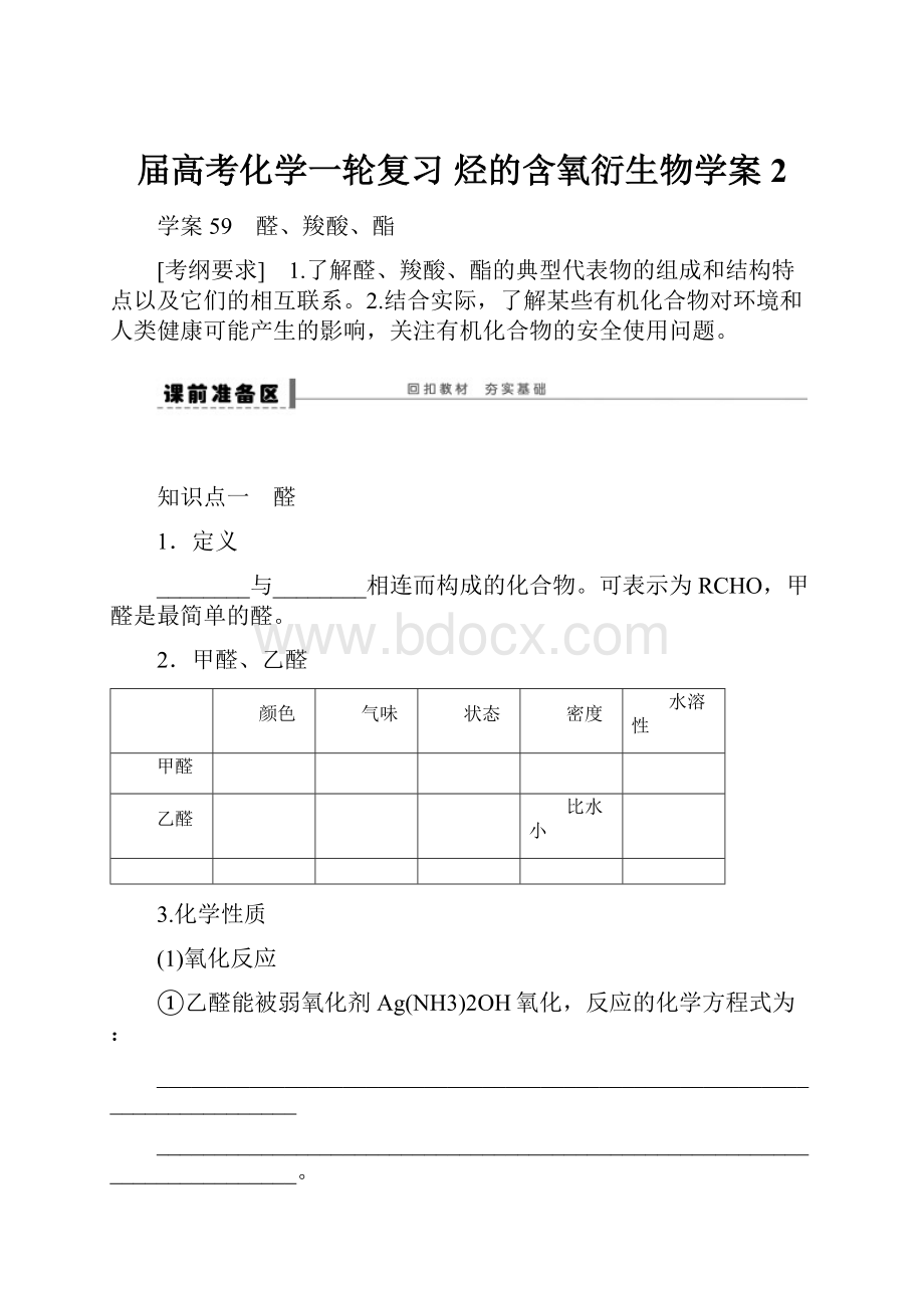 届高考化学一轮复习烃的含氧衍生物学案2.docx_第1页