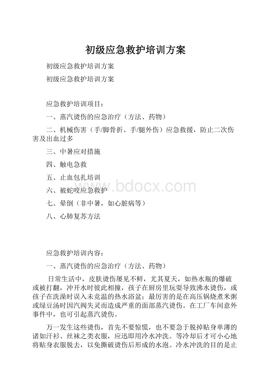 初级应急救护培训方案.docx