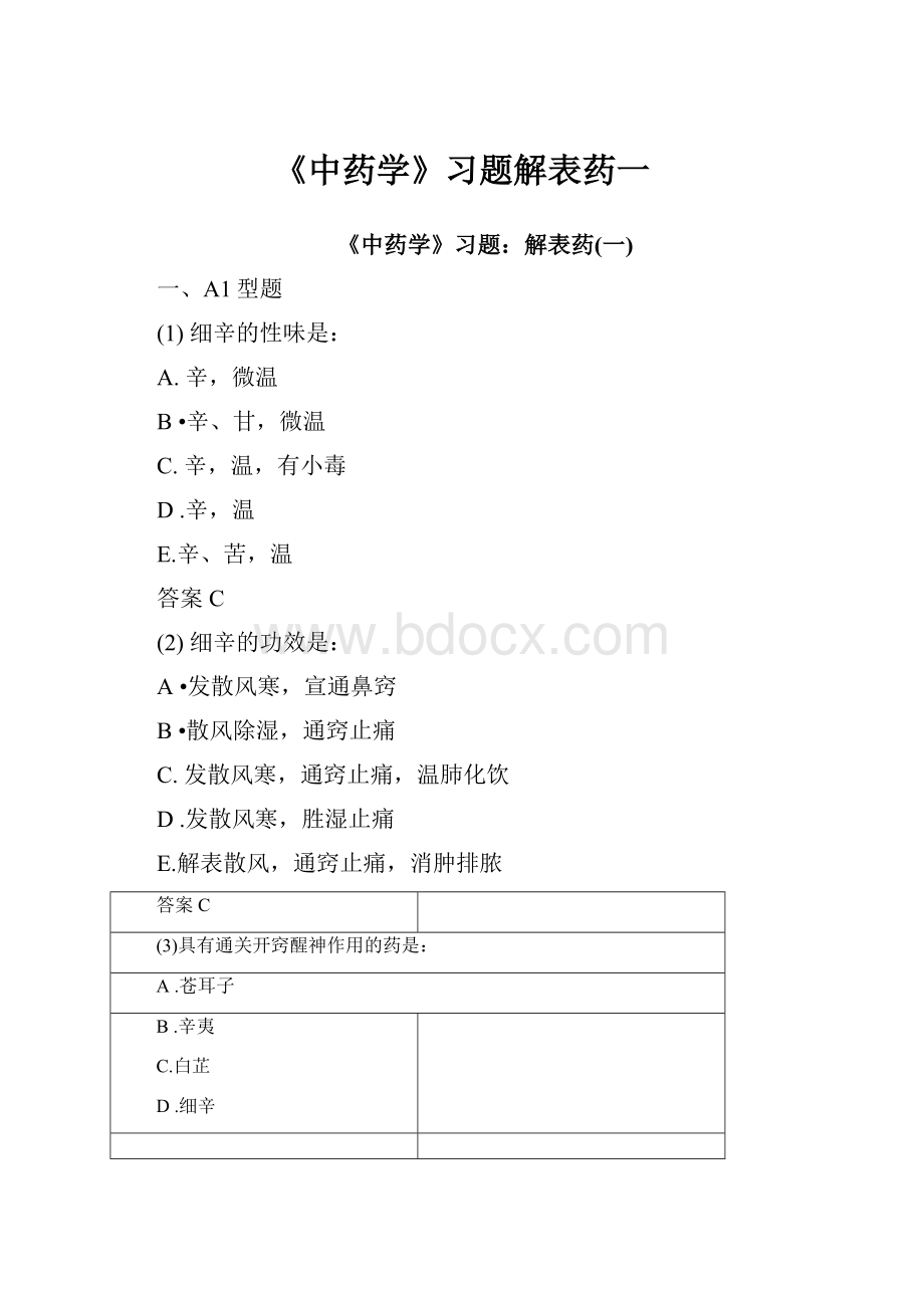 《中药学》习题解表药一.docx_第1页