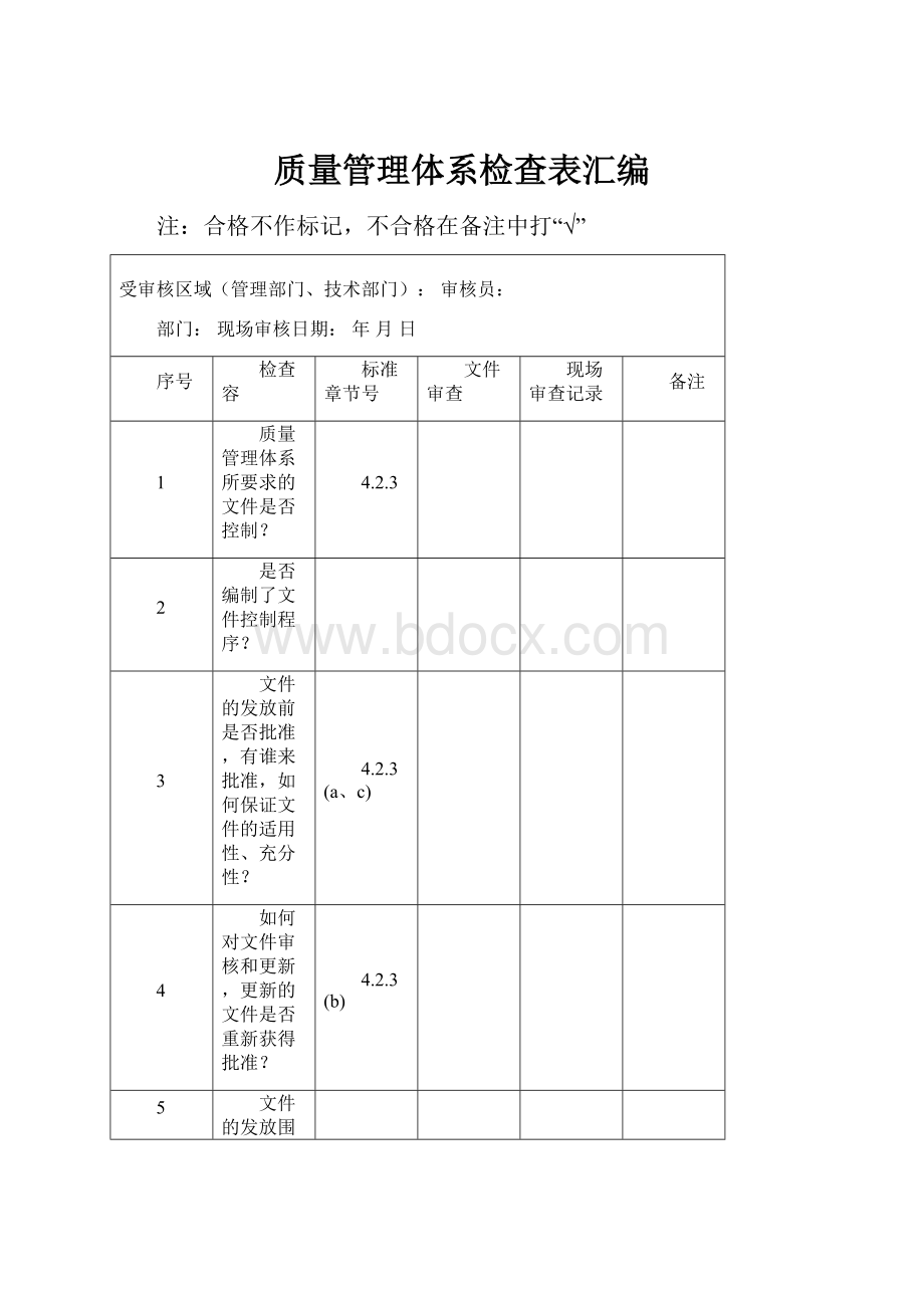 质量管理体系检查表汇编.docx_第1页