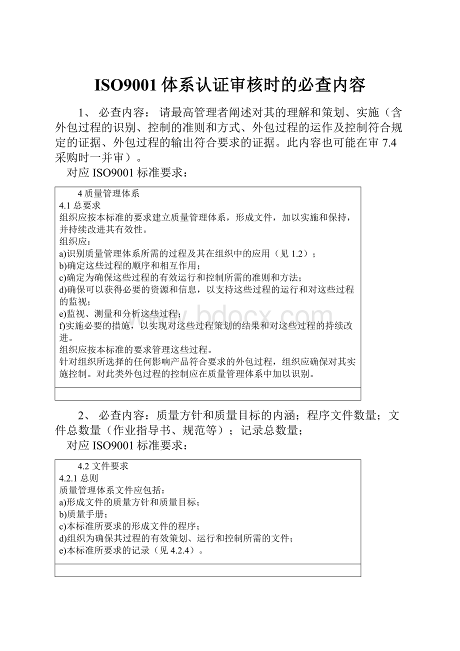 ISO9001体系认证审核时的必查内容.docx_第1页