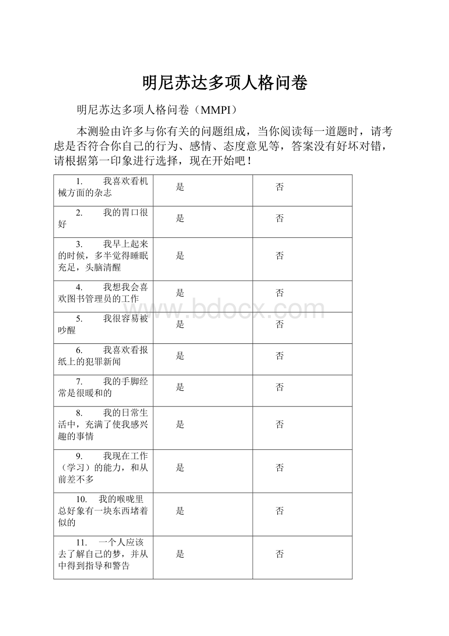 明尼苏达多项人格问卷Word下载.docx