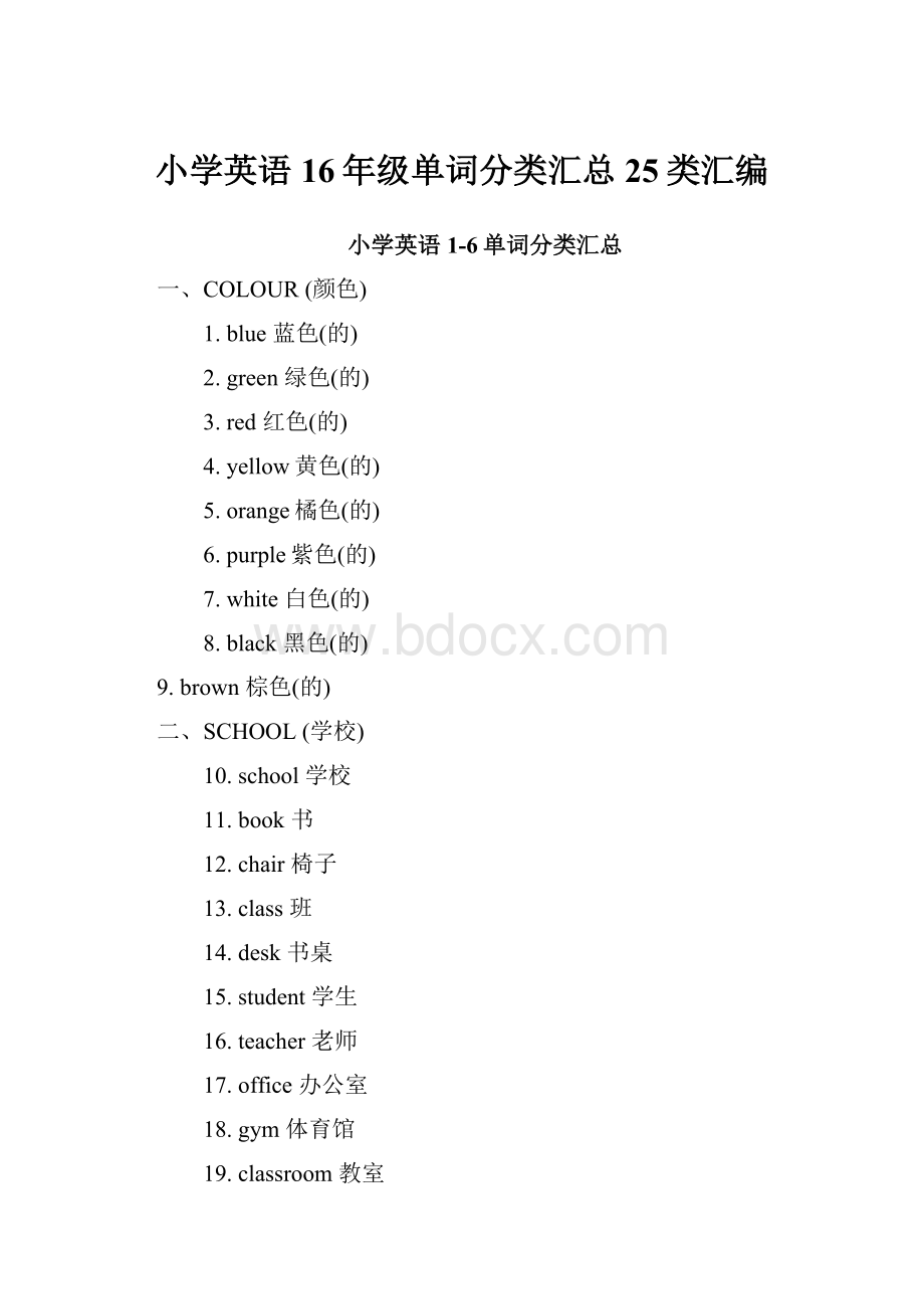 小学英语16年级单词分类汇总25类汇编.docx_第1页