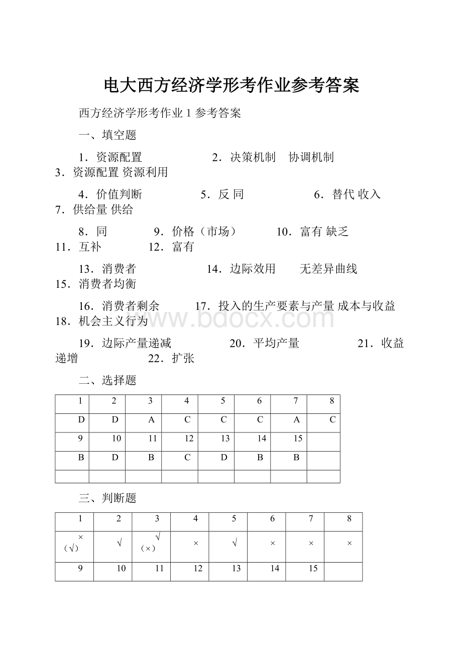 电大西方经济学形考作业参考答案.docx