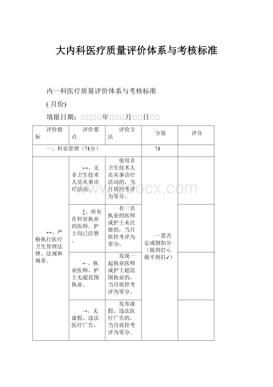 大内科医疗质量评价体系与考核标准.docx