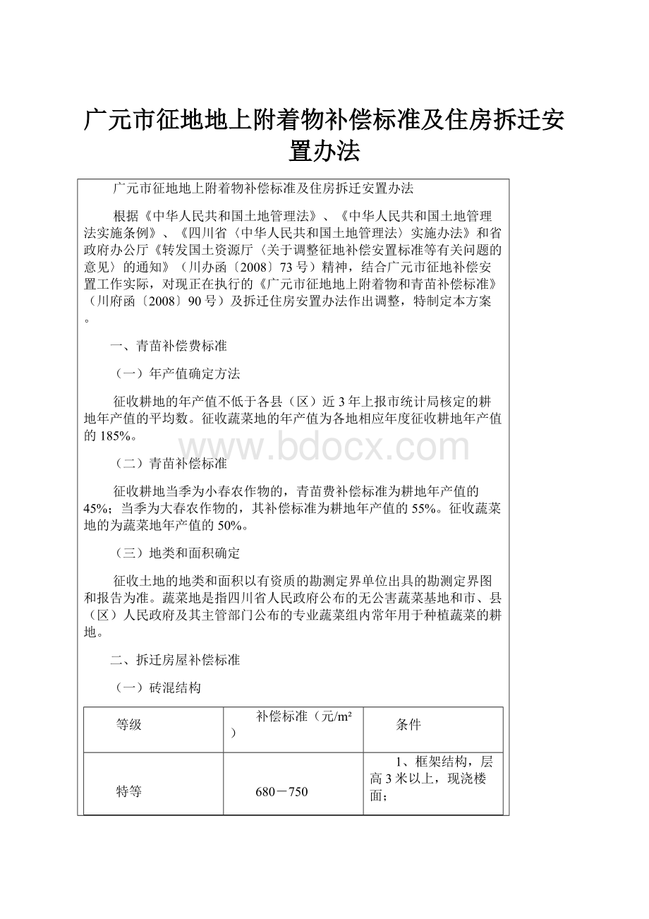 广元市征地地上附着物补偿标准及住房拆迁安置办法Word格式.docx