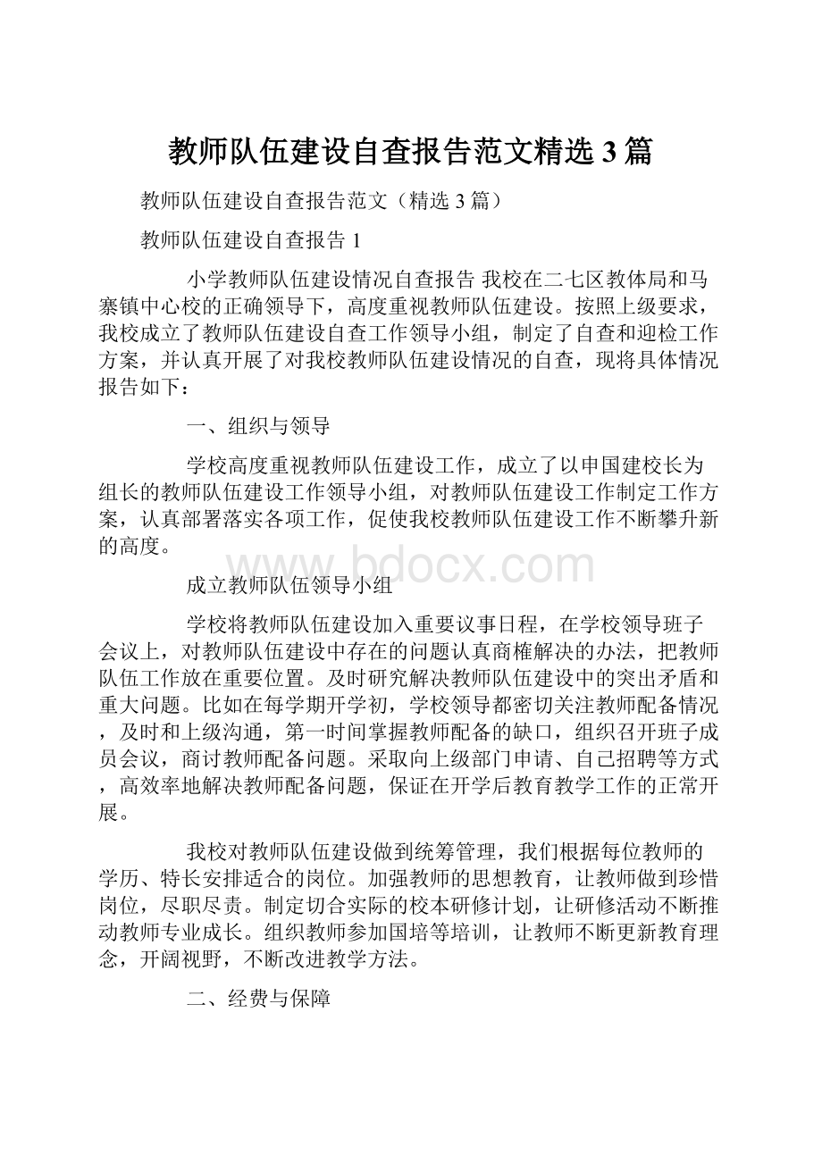 教师队伍建设自查报告范文精选3篇.docx_第1页