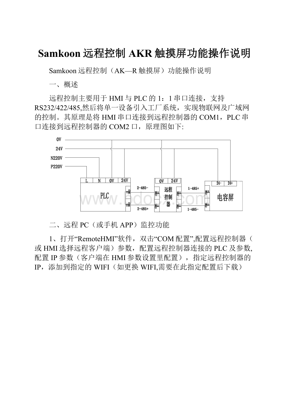 Samkoon远程控制AKR触摸屏功能操作说明.docx