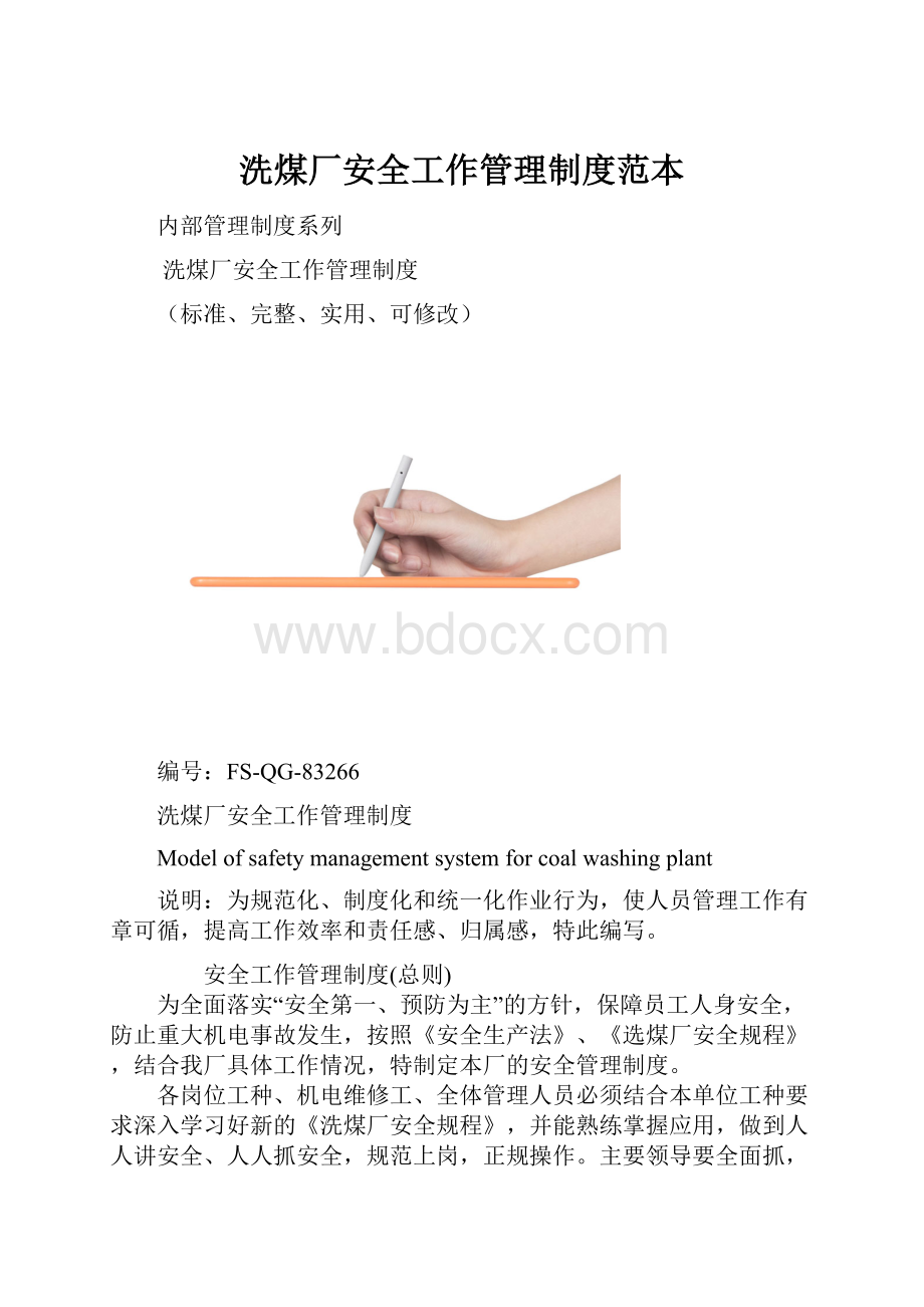 洗煤厂安全工作管理制度范本.docx