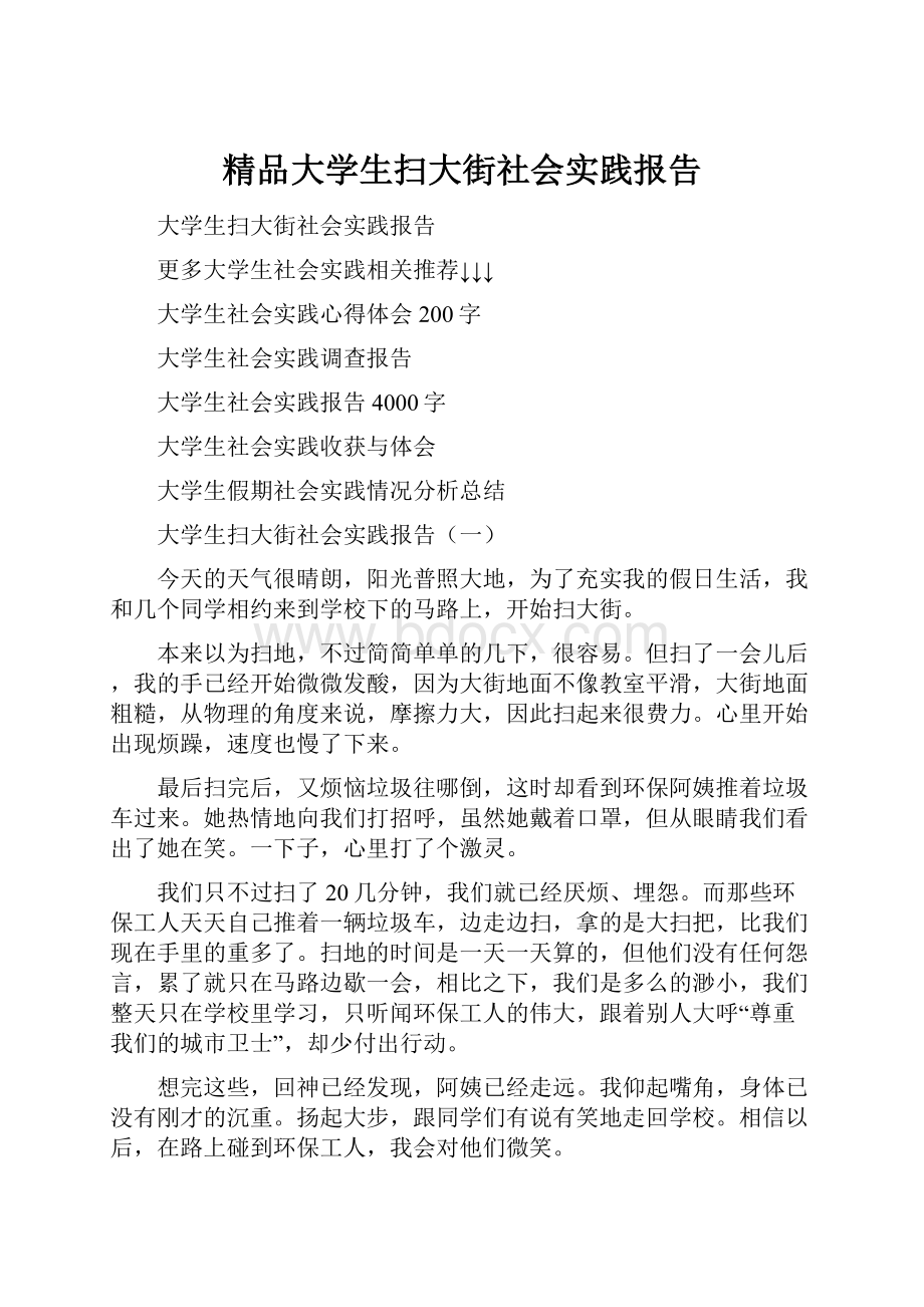 精品大学生扫大街社会实践报告.docx