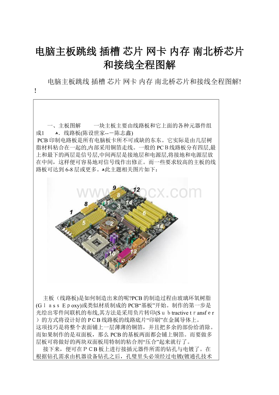 电脑主板跳线 插槽 芯片 网卡 内存 南北桥芯片和接线全程图解.docx_第1页