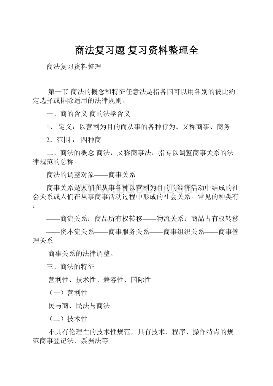 商法复习题 复习资料整理全Word格式.docx