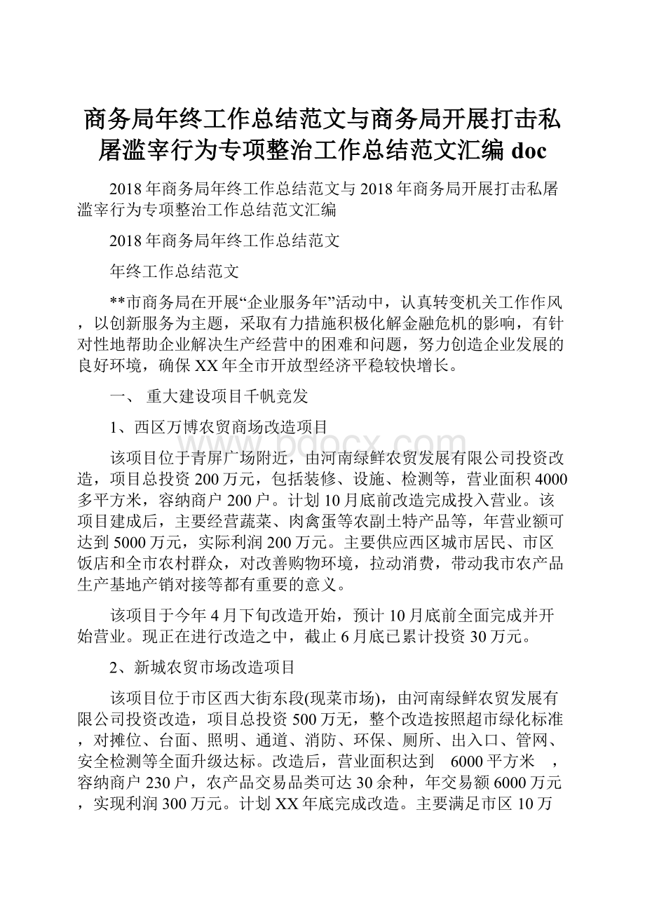 商务局年终工作总结范文与商务局开展打击私屠滥宰行为专项整治工作总结范文汇编doc.docx_第1页