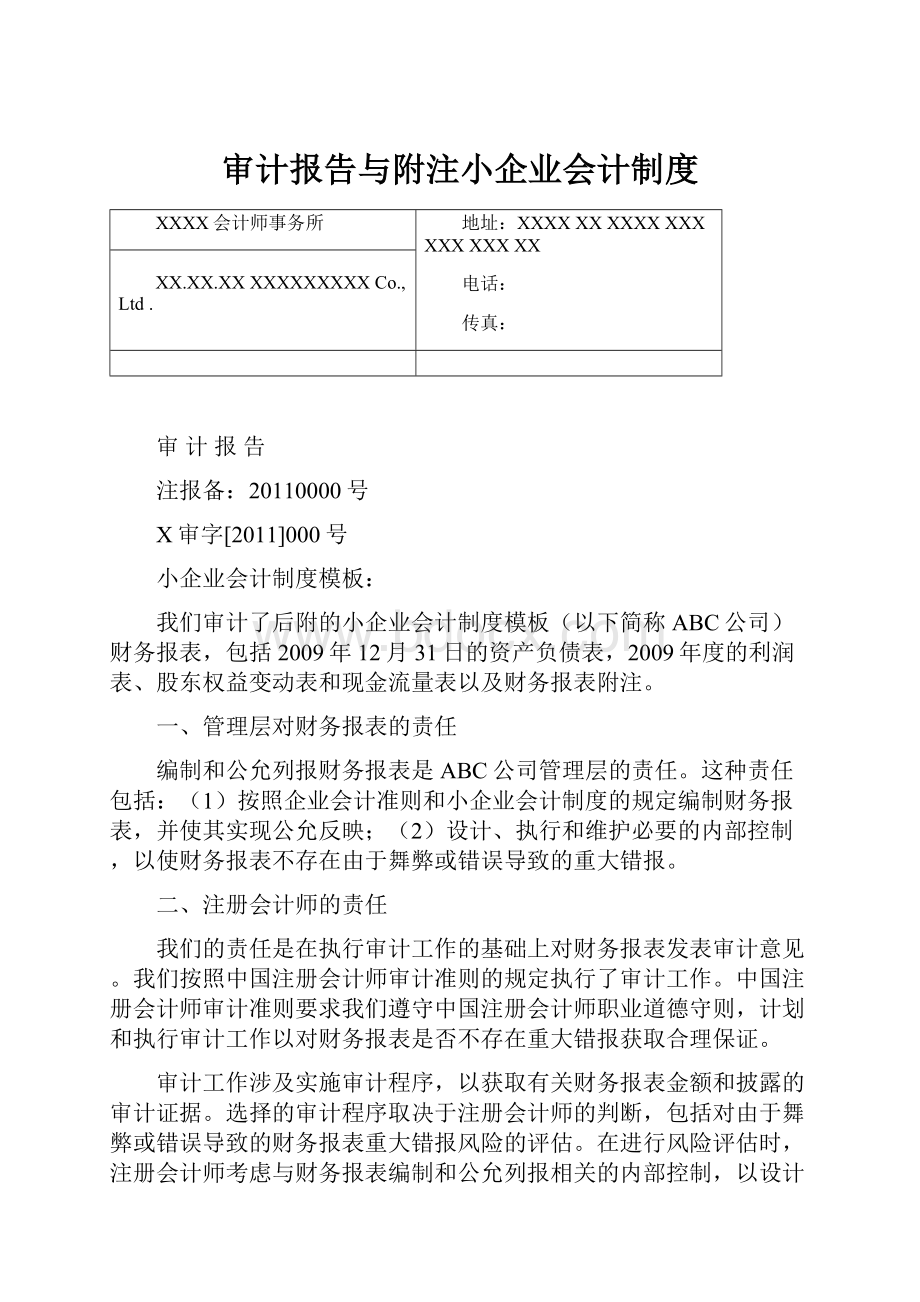 审计报告与附注小企业会计制度.docx_第1页