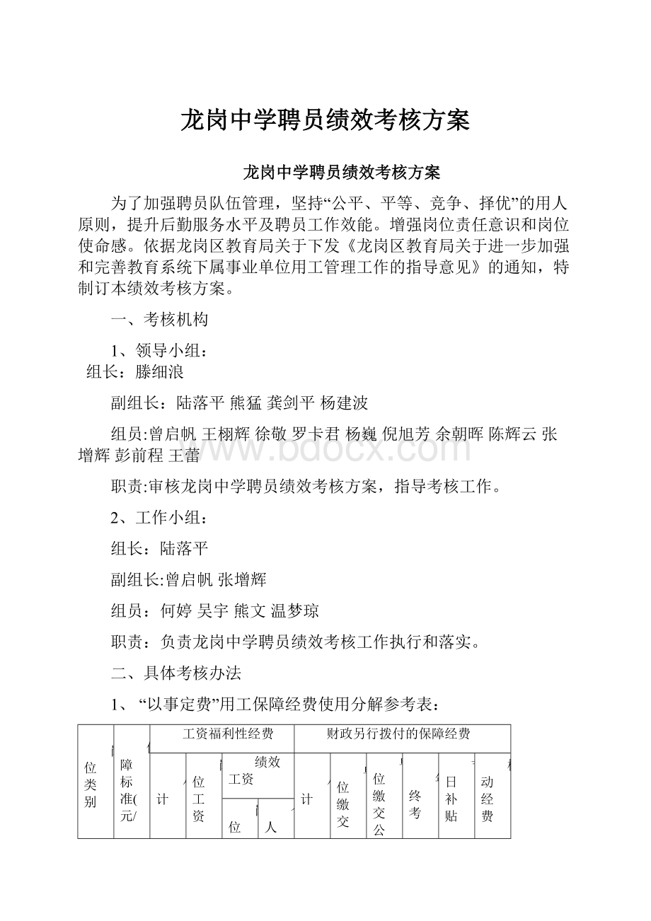 龙岗中学聘员绩效考核方案Word格式.docx