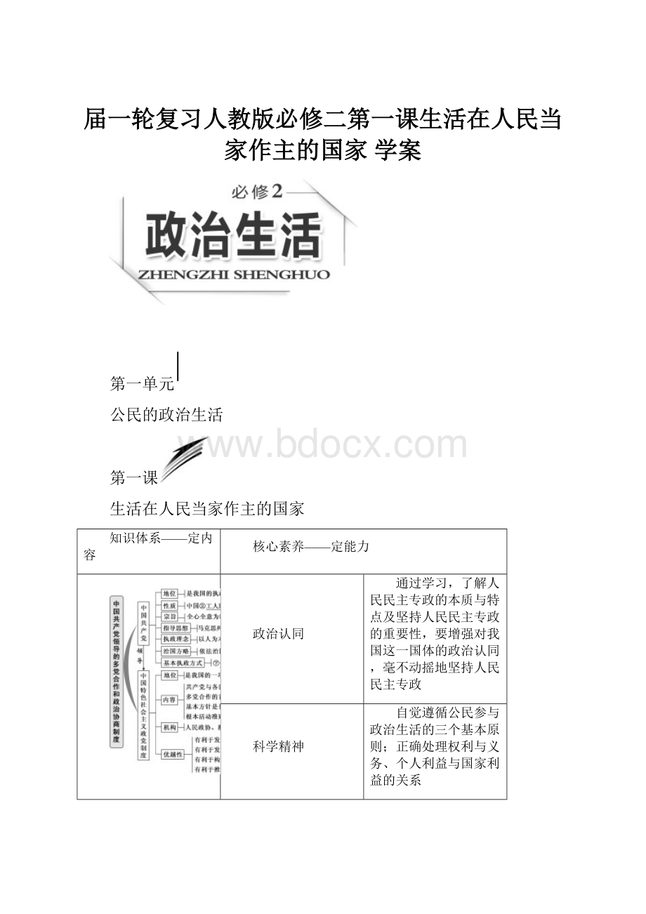 届一轮复习人教版必修二第一课生活在人民当家作主的国家 学案Word格式.docx_第1页