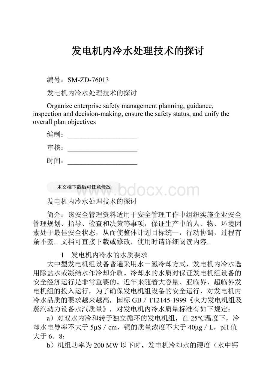 发电机内冷水处理技术的探讨.docx