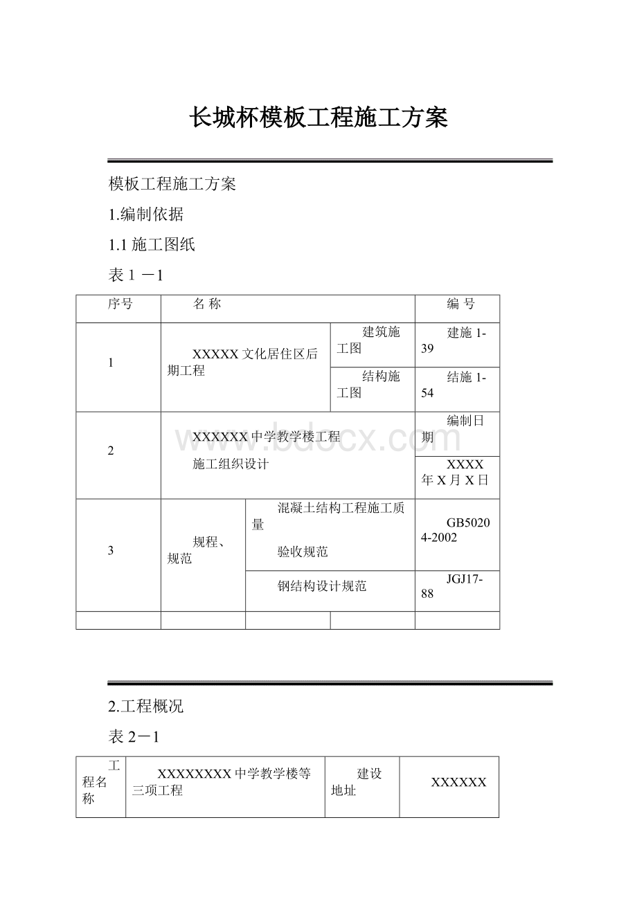 长城杯模板工程施工方案.docx_第1页