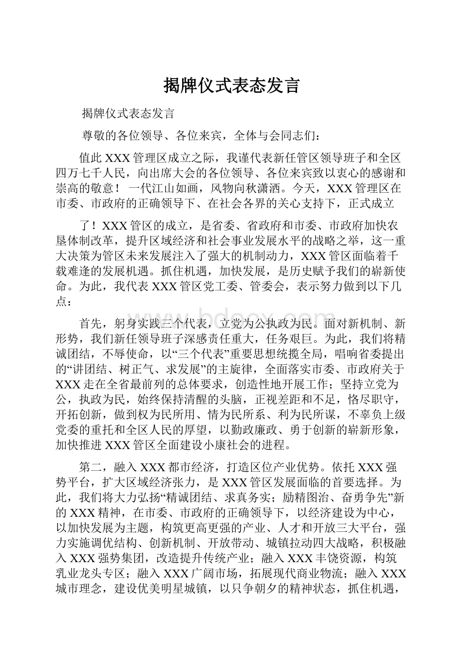 揭牌仪式表态发言.docx