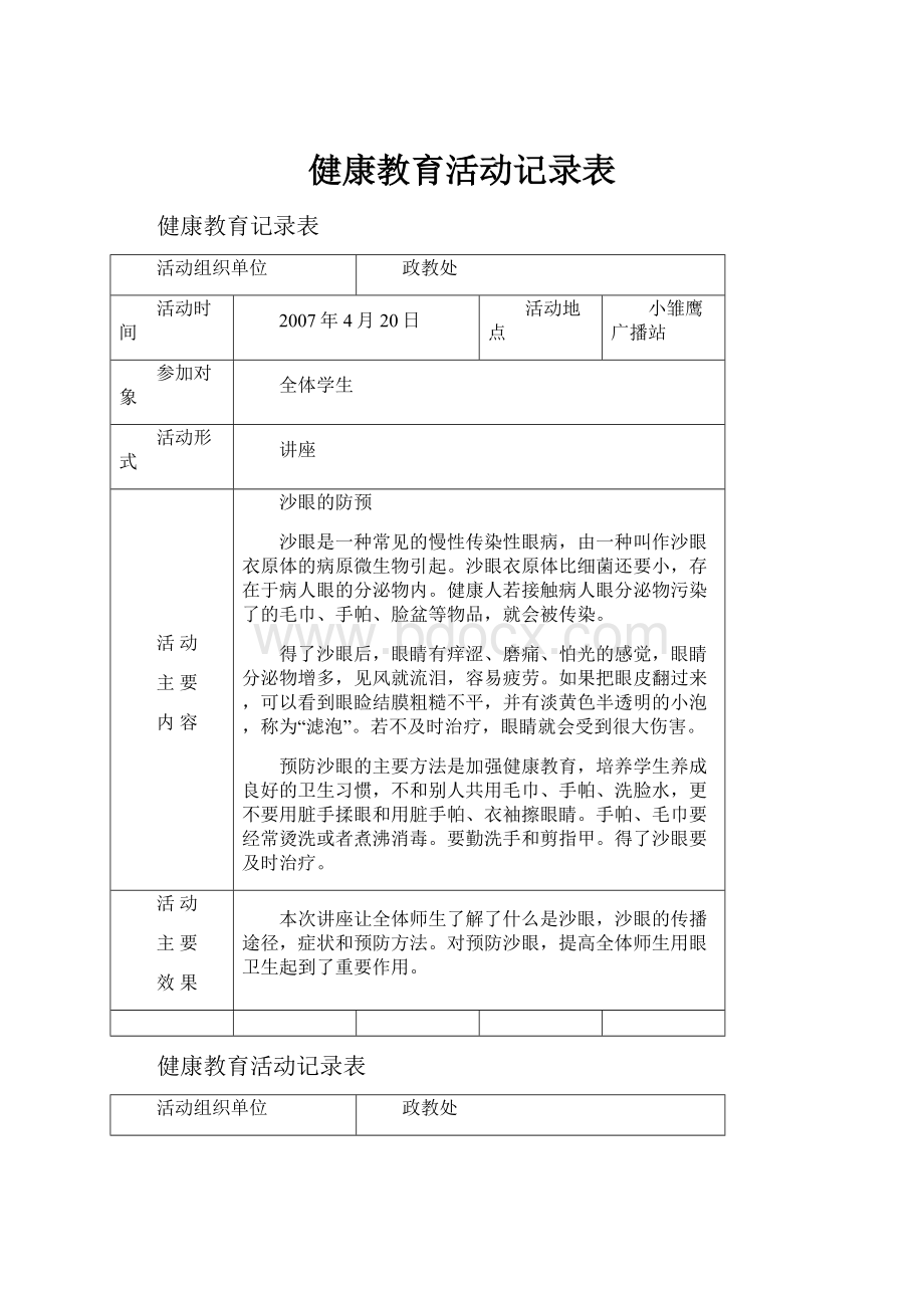 健康教育活动记录表.docx_第1页