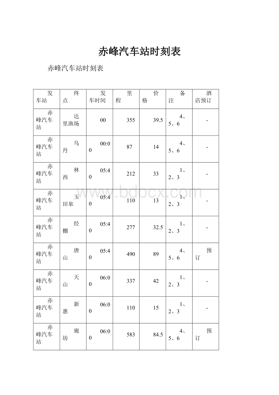 赤峰汽车站时刻表.docx_第1页