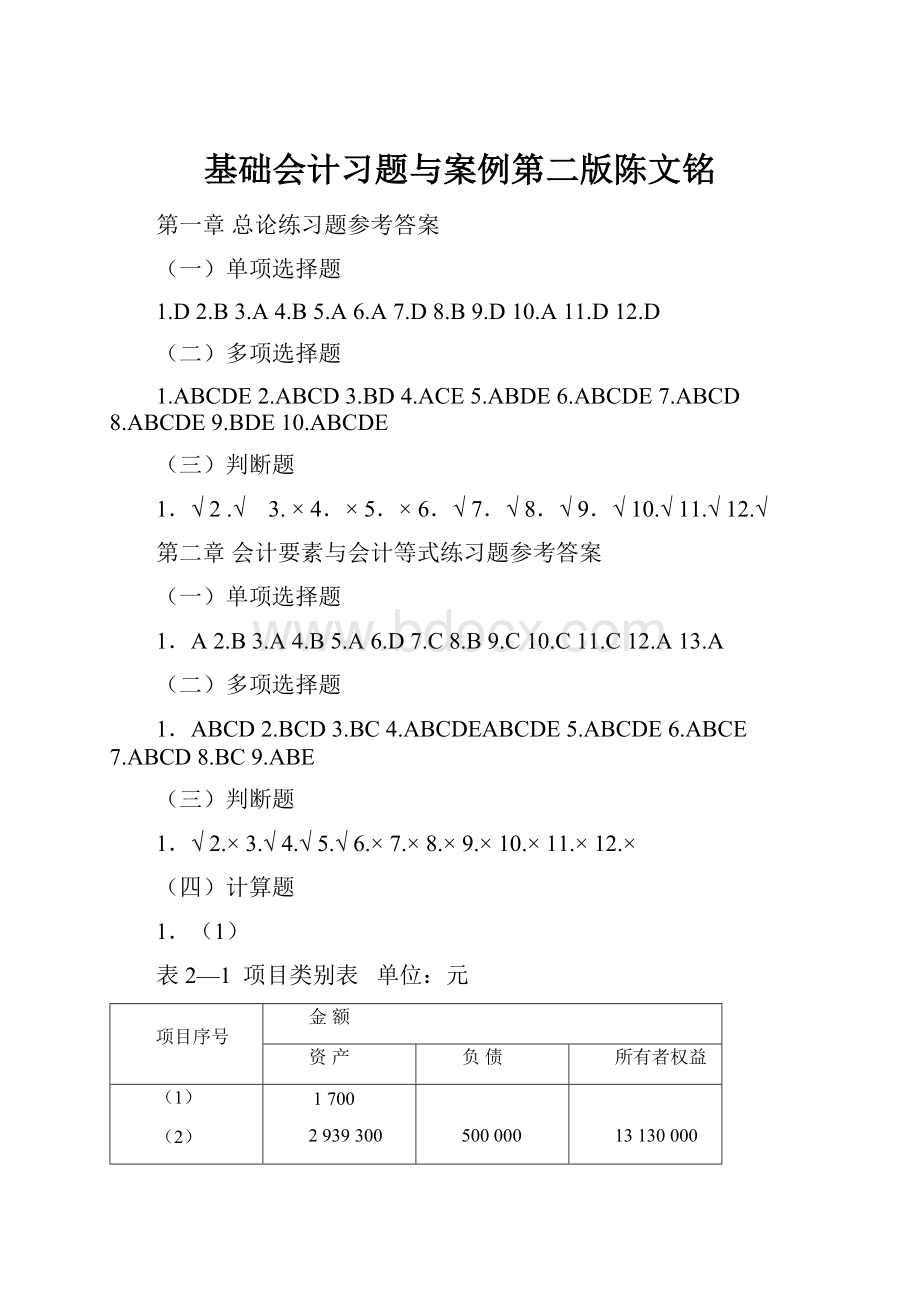 基础会计习题与案例第二版陈文铭.docx_第1页