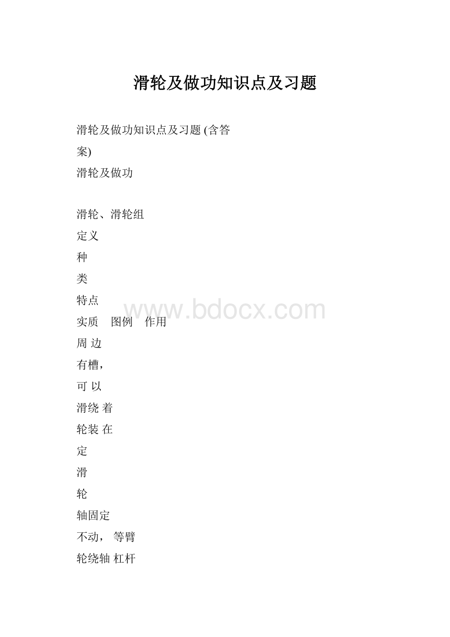 滑轮及做功知识点及习题.docx