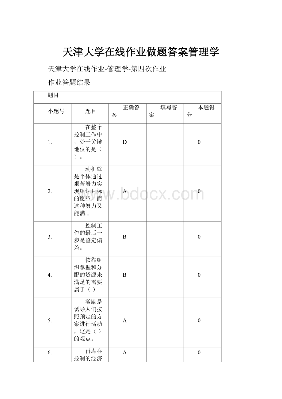 天津大学在线作业做题答案管理学.docx_第1页