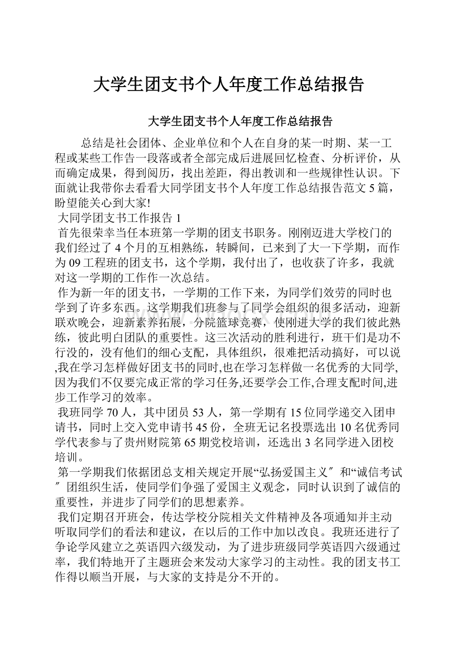 大学生团支书个人年度工作总结报告.docx