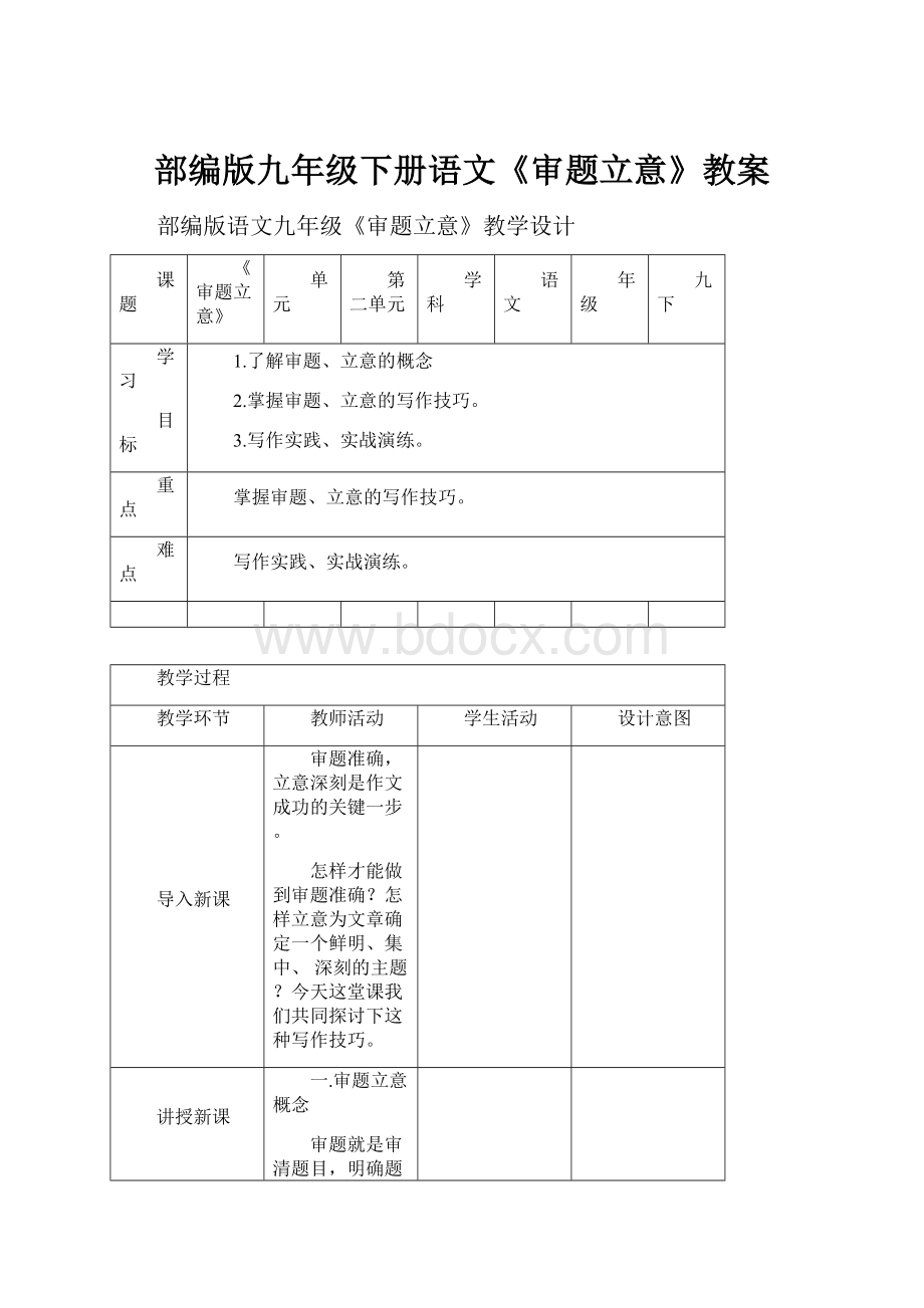 部编版九年级下册语文《审题立意》教案.docx_第1页