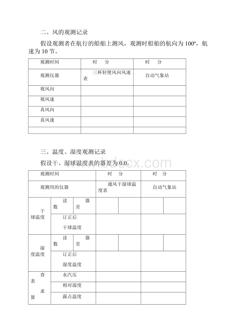 航海气象观测与分析试验指导书实习一温压湿风的仪器观测实习Word格式文档下载.docx_第3页