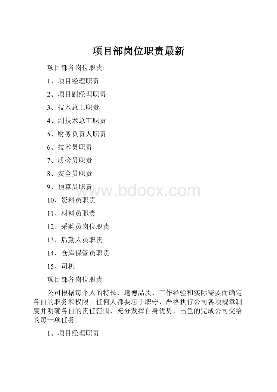 项目部岗位职责最新.docx