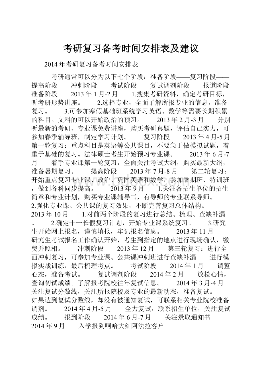 考研复习备考时间安排表及建议.docx_第1页