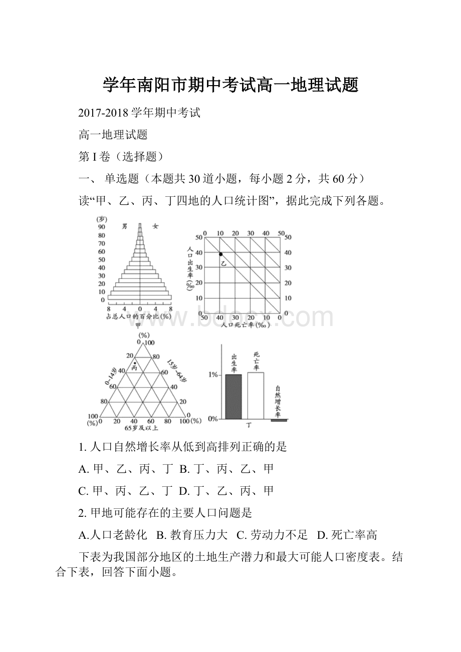 学年南阳市期中考试高一地理试题.docx_第1页