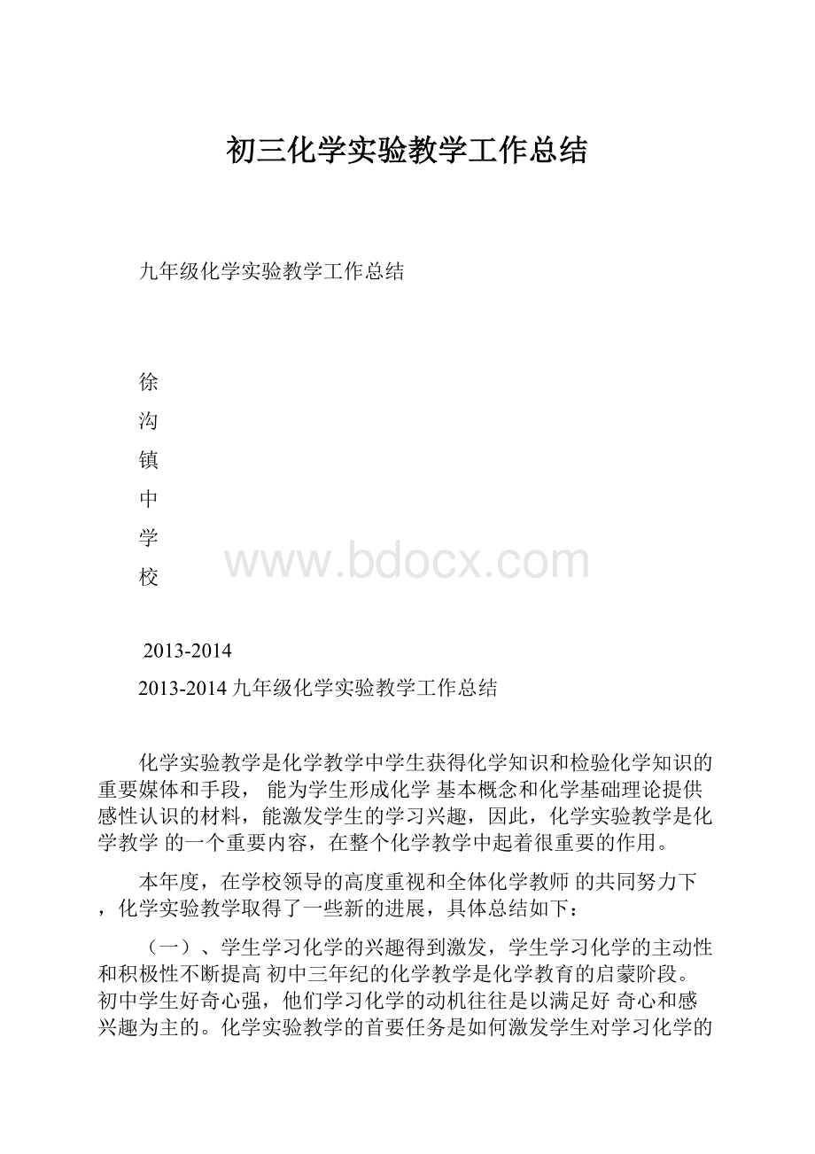 初三化学实验教学工作总结.docx_第1页