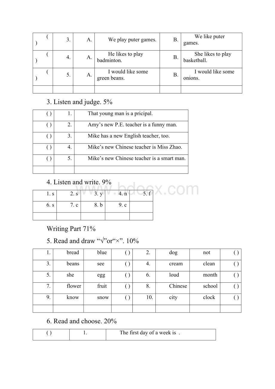 五年级英语第一学期中段考查卷Word文档格式.docx_第2页