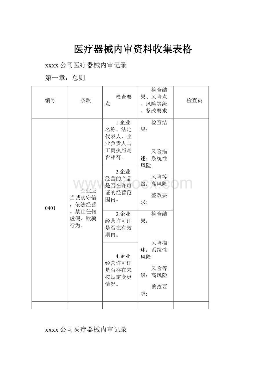 医疗器械内审资料收集表格.docx