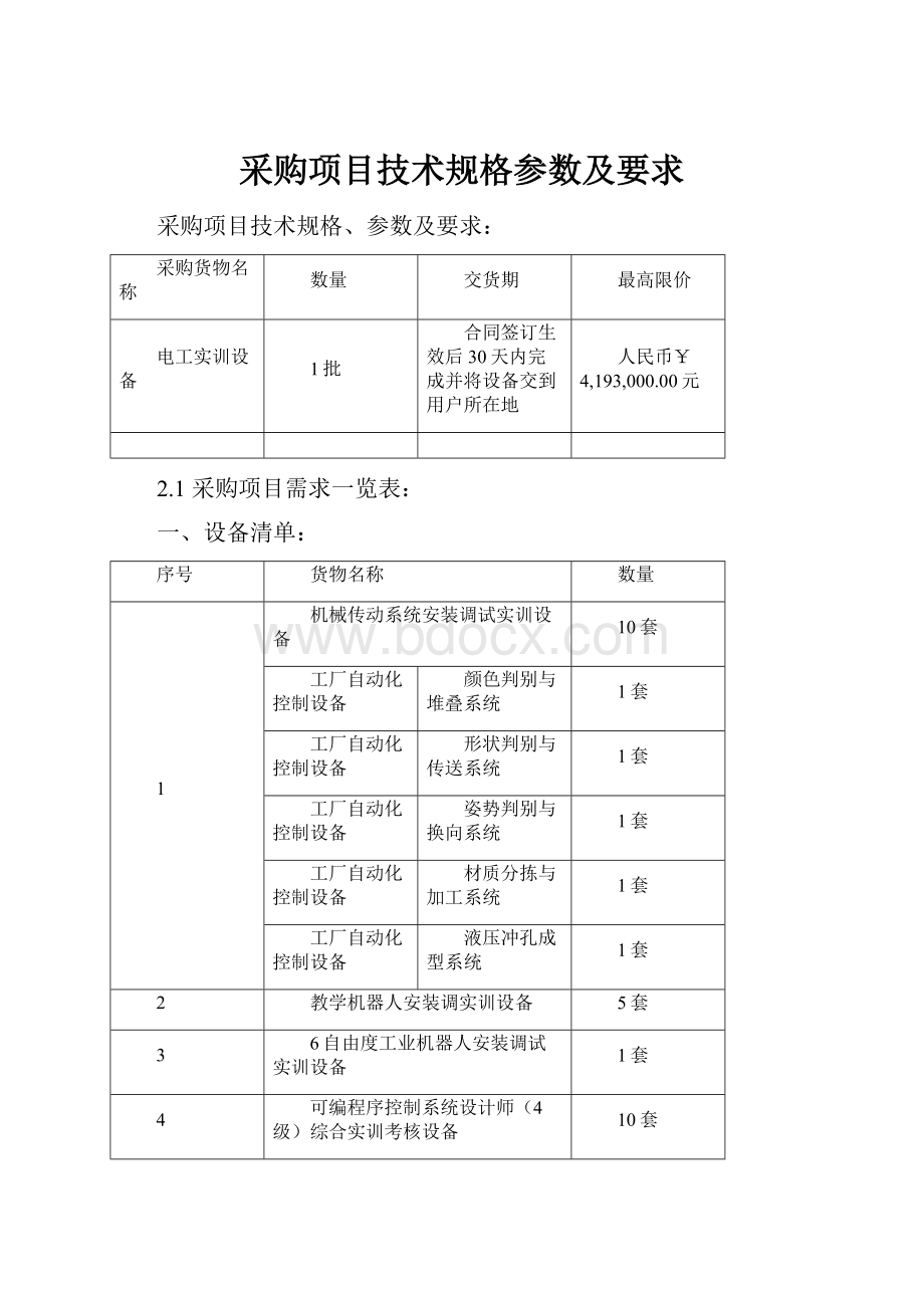 采购项目技术规格参数及要求.docx