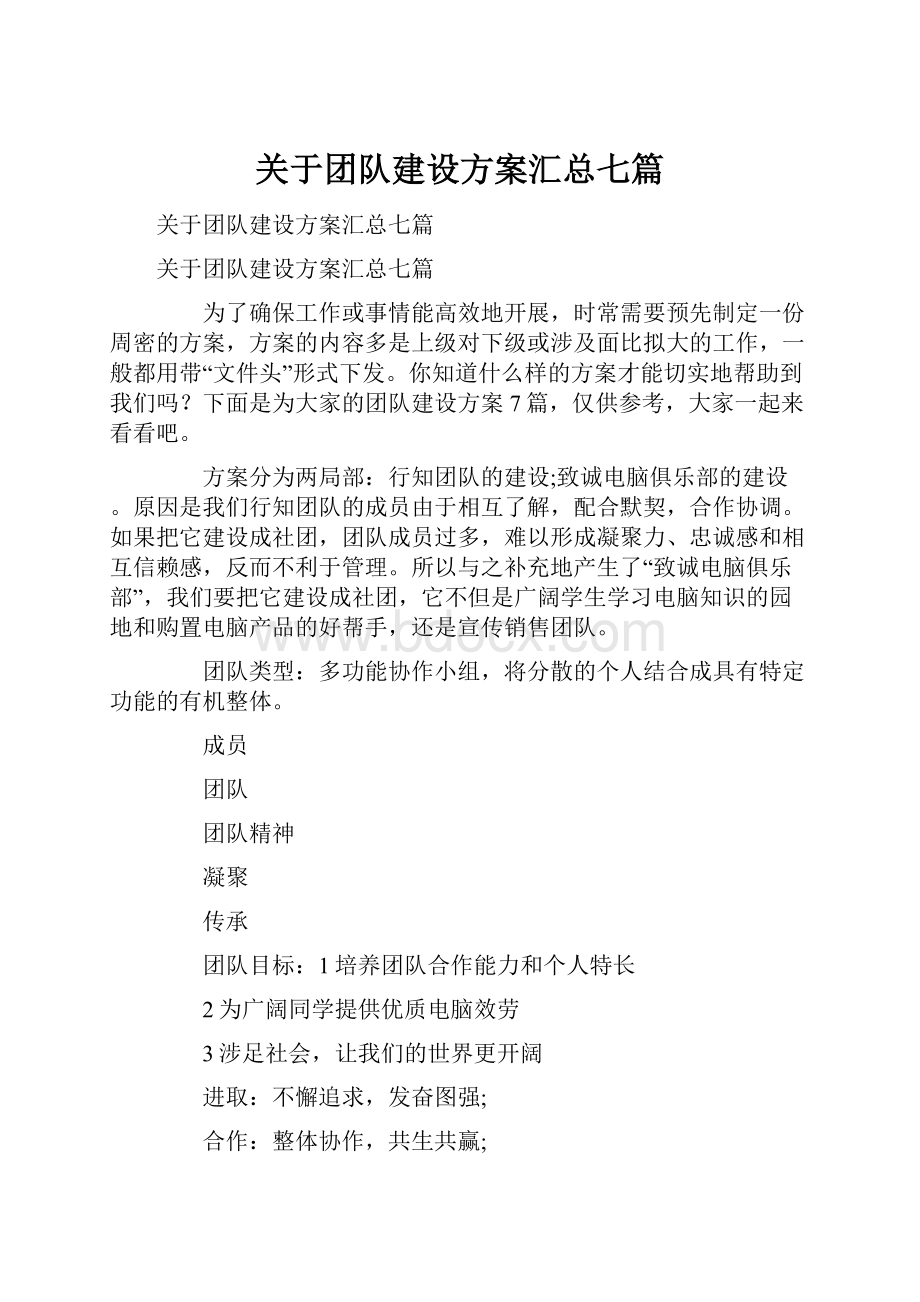 关于团队建设方案汇总七篇.docx_第1页