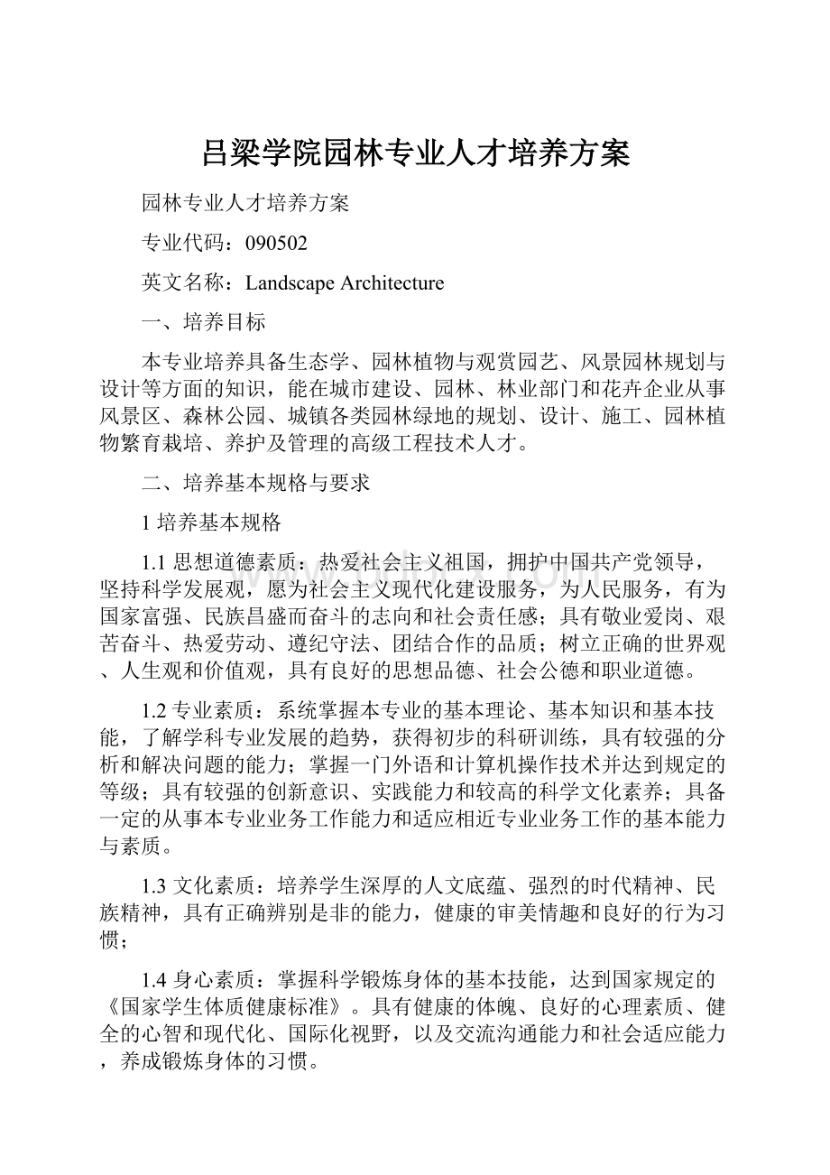 吕梁学院园林专业人才培养方案.docx