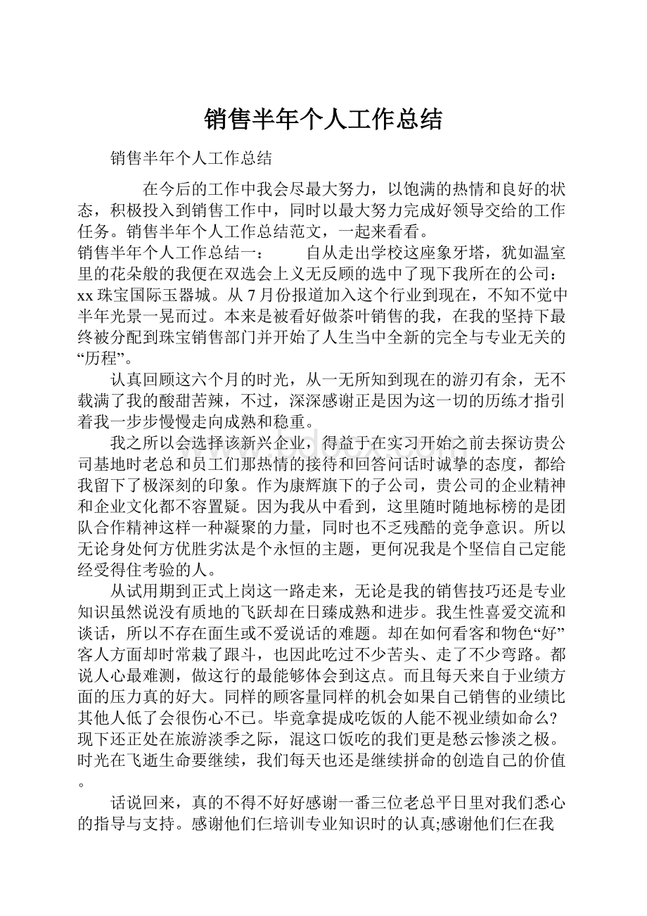 销售半年个人工作总结.docx