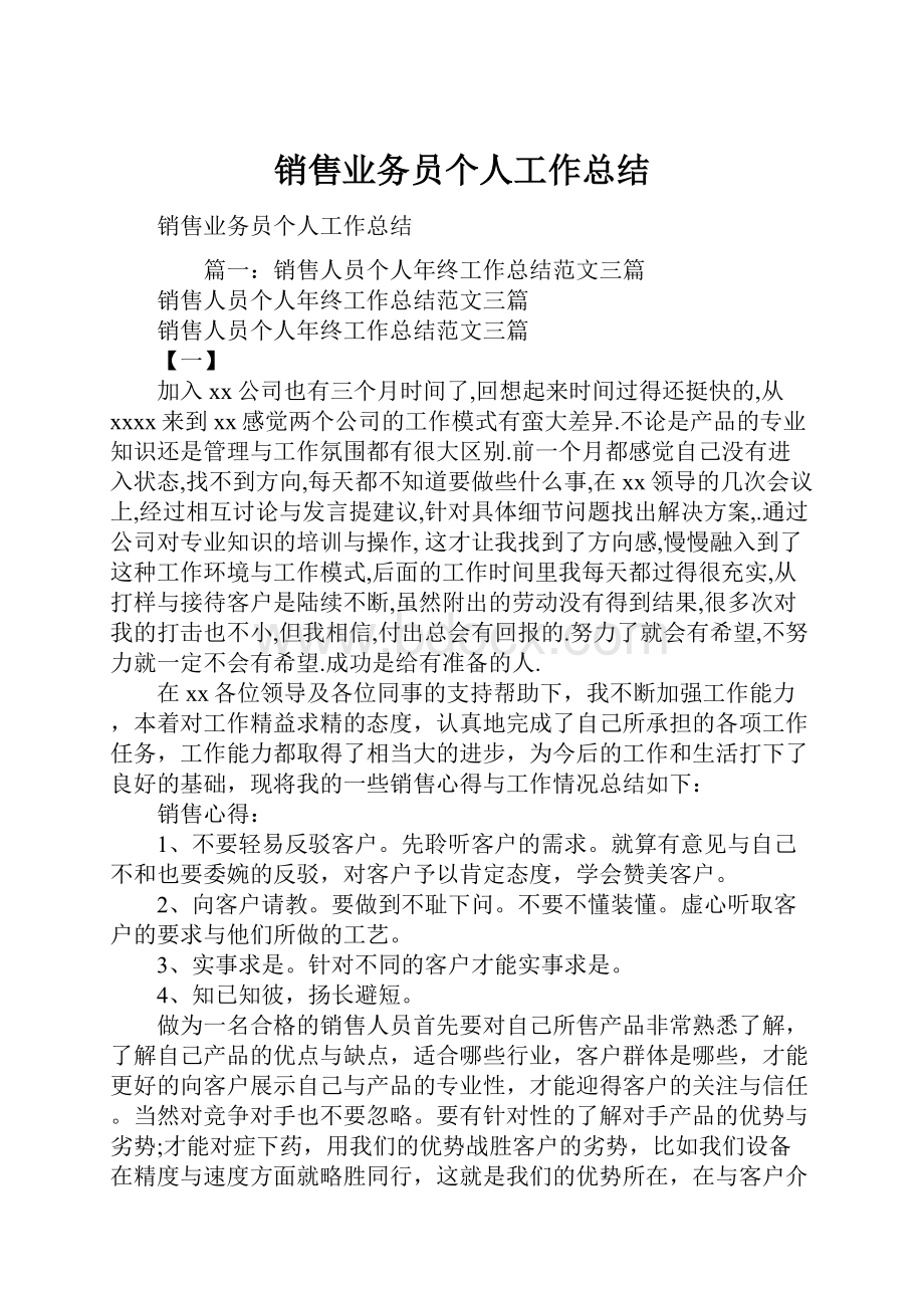 销售业务员个人工作总结.docx_第1页