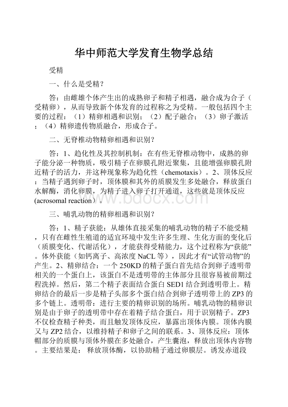 华中师范大学发育生物学总结.docx_第1页