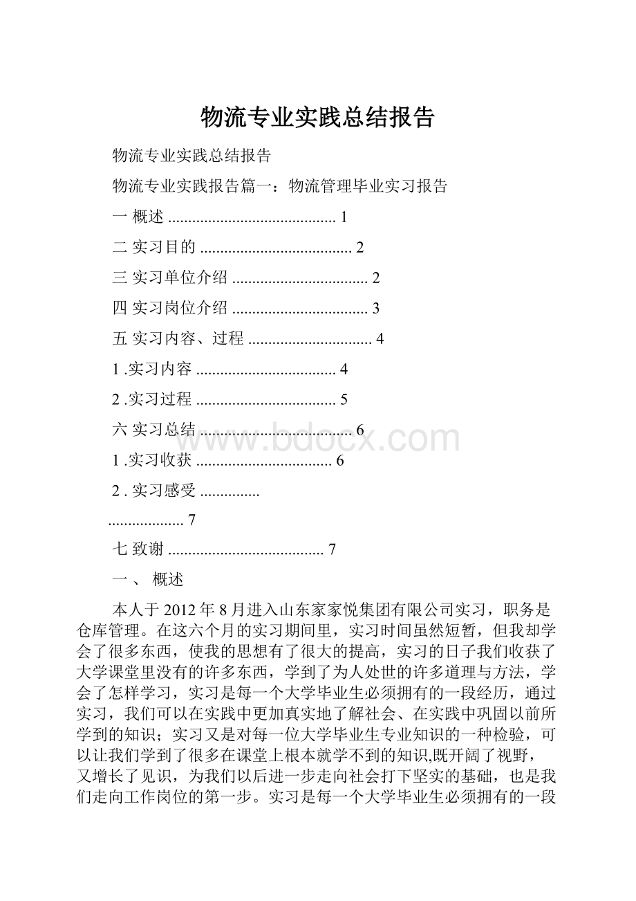 物流专业实践总结报告文档格式.docx