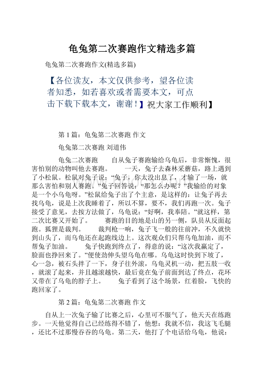 龟兔第二次赛跑作文精选多篇.docx