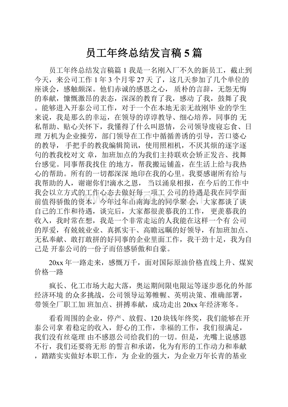 员工年终总结发言稿5篇.docx_第1页