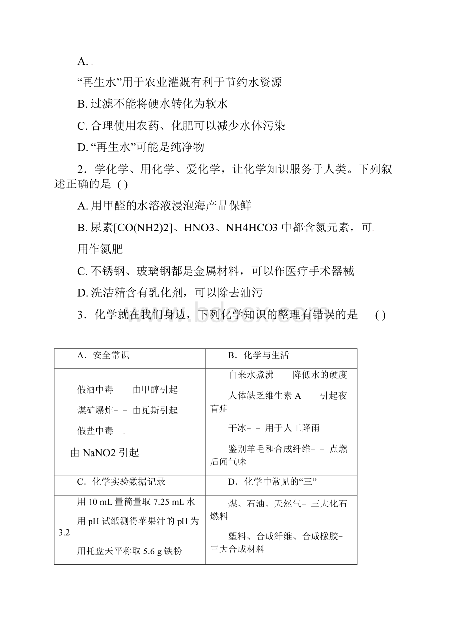 届九年级化学下学期学业水平模拟考试试题.docx_第2页