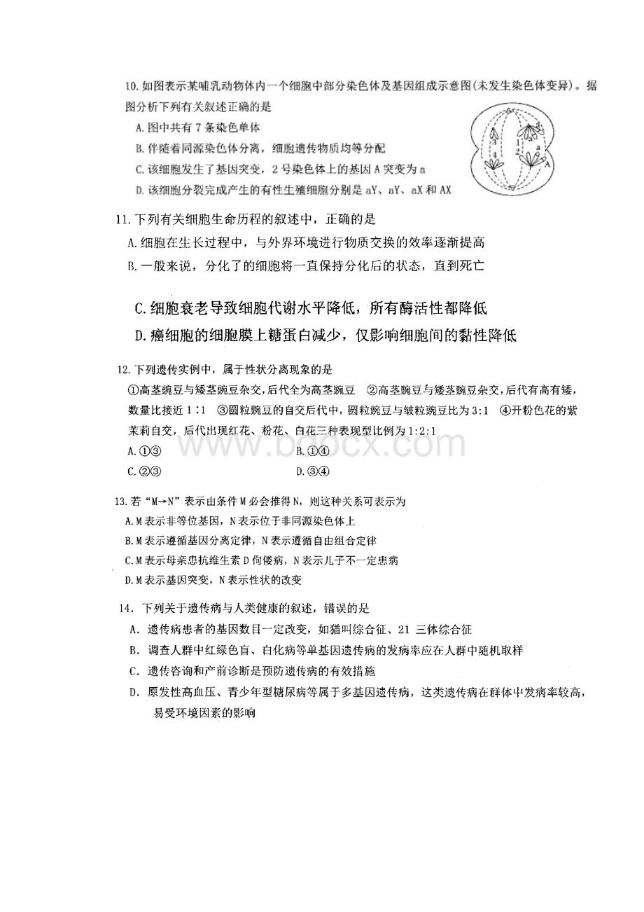 湖南省常德市届高三生物上学期期末协作考试试题扫描版.docx_第3页